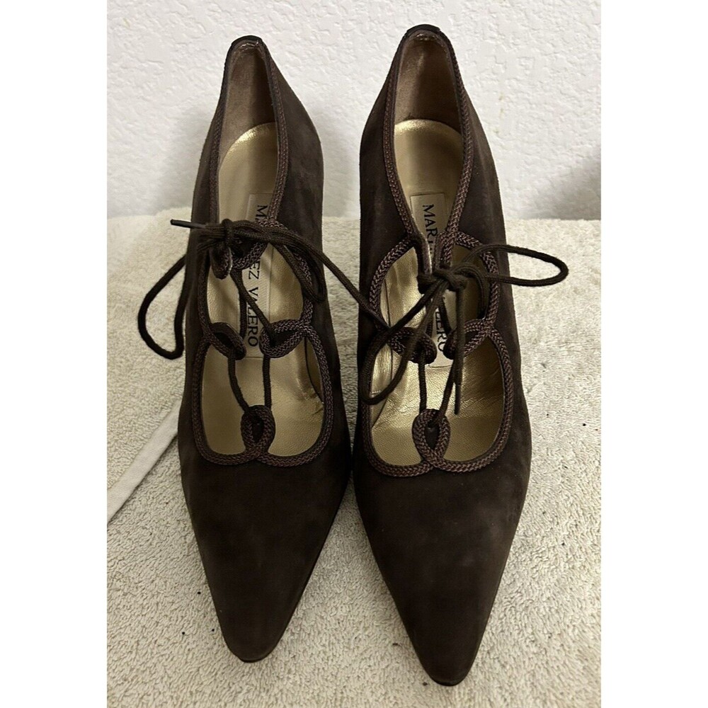 Martinez Valero Womens Size 8 Brown Suede Pointy Lace Up Heels
